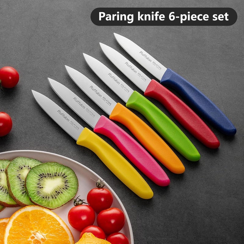Ruffulon Paring Knife Fruit Knife Set (6 Pieces), Ultra Sharp Stainless Steel Vegetable and Fruit Knife with PP Plastic Ergonomic Handle for Cutting Fruits and Vegetables. - Image 4